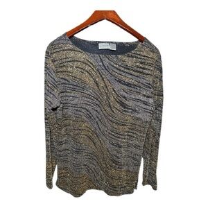 Chico's Women's Metallic Shimmery Blouse Top Size 2 (Large) Black Gold
